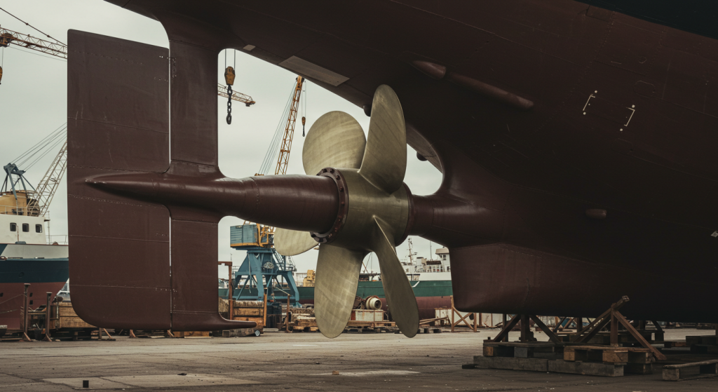 propeller and rudder of a ship